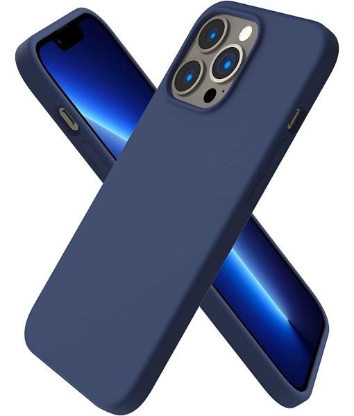 Husa iPhone 14 Pro, SIlicon Catifelat cu interior Microfibra, Albastru Marine